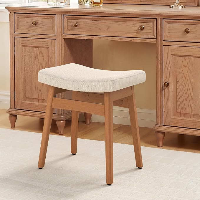 LUE BONA Solid Wood Vanity Bench Stool, 17.3" H Ergonomic Saddle Stool by LUEBONA