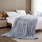 Exclusivo Mezcla Soft Waffle Fleece Bed Blanket Queen Size, Heather Navy | - Image 5