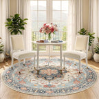RELEANY Washable Area Rug, Round 5ft, Water Repellent, Pet Friendly, Vintage - Image 3