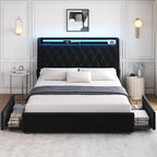 Full LED Velvet Bed Frame with 2 Storage Drawers&Hidden Headboard, Upholstered - Image 9