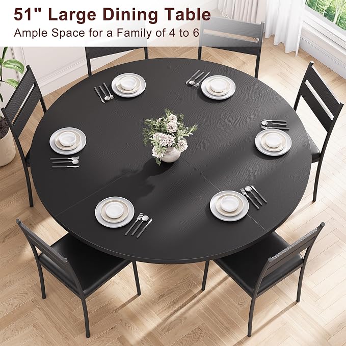 Jocoevol 51'' Round Dining Table, Kitchen Dining Room Circle Dinner Pedestal - Image 5