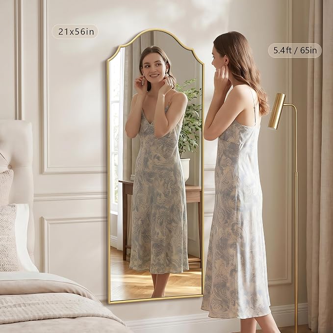 Besdomus Scalloped Full Length Mirror: 21"x56" Gold Arched Floor Mirror - Image 3