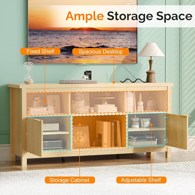 VINGLI 58" Fluted TV Stand for TVs up to 70", Modern TV Stand - Image 3