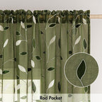 MIULEE Olive Green Sheer Curtains 2 Panels Leaf Patterned, W52 x L96 | - Image 6
