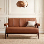 STHOUYN Brown Leather Loveseat Sofa and Accent Chairs Set of 2, Mid-Century - Image 7
