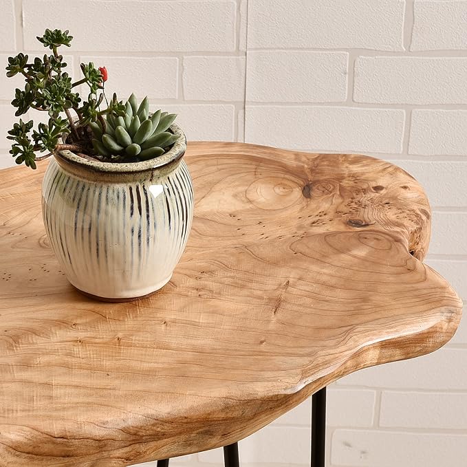 WELLAND Live Edge Cedar End Table, Unique Desktop Side Table, Natural Clear - Image 8