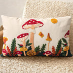 Embroidered Lumbar Pillow Cover 20x12 Inch, Mushroom Moon | Decorative Throw by Kokaaee