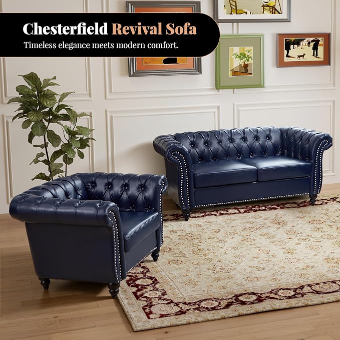 LEVNARY Chesterfield Loveseat, 2 Seater Tufted Couch - Image 9