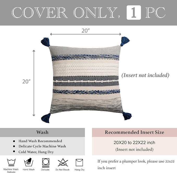Navy Dark Blue Decorative Throw Pillow Cover 20x20 Square Boho Accent - Image 5