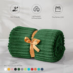 BEDELITE Ribbed Jacquard Dark Green Fleece Twin Blanket - Image 3