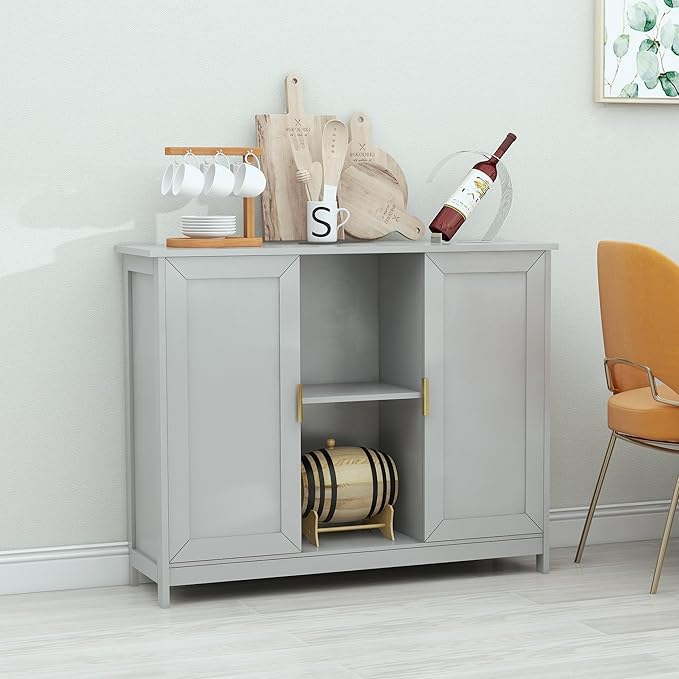 TaoHFE Grey Kitchen Pantry, Modern Wooden Small Credenza Sideboard Coffee by TAOHFE