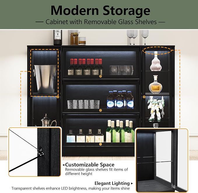 Display Cabinet with Acrylic Glass Doors, Extra Wide Curio Cabinet with LED - Image 5