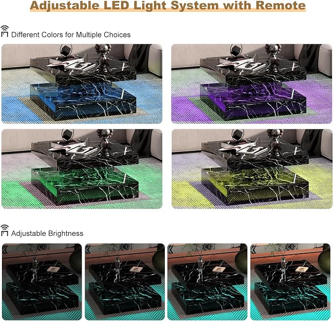 HedoAjim Black Marble LED Coffee Table - Image 6