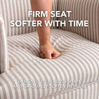 Khaki Striped Linen Fabric Accent Chairs Set of 2, Modern Farmhouse Upholstered - Image 4