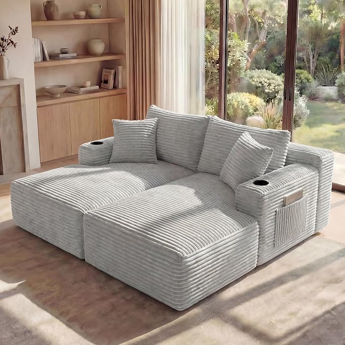 125 Inch Modular Sectional Sofa, Cloud Couch Oversized U Shaped Corduroy Sofa - Image 7