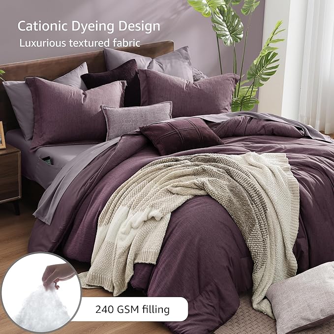 Monbix King Size Comforter Set, Italian Plum King Bedding Set Reversible - Image 3