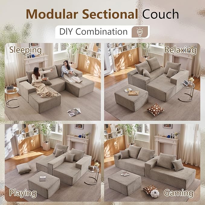 107" Comfy U-Shaped Sectional Modern Boneless Corduroy Couch - Image 3