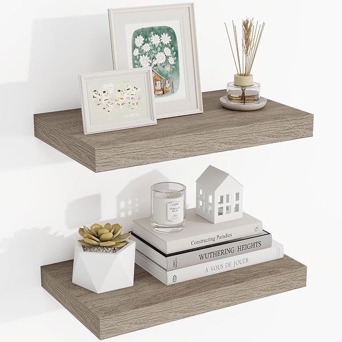 Acovy 16 Inch Floating Shelves, 3D Textured Wood Grain, Wooden Shelves by Acovy