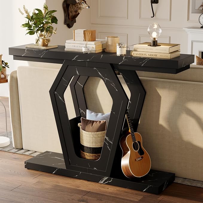 FUSUNBAO 47.3" Console Table, Openwork Bracket Sofa Table, Wood Narrow Entryway - Image 3