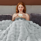 Luxury 1000GSM Faux Rabbit Fur Throw Blanket, Super Heavy Warm Cozy Grey - Image 8