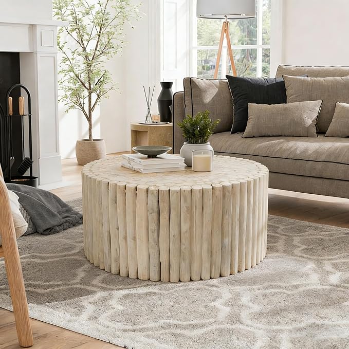 DUHOME Boho Round Coffee Table, Hand-Assembled from Solid Wood Sticks, Organic by DuhomeElegantLifestyle
