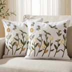 Neutral Floral Embroidered Throw Pillow Covers 20x20 Inch White Daisy Camel by Sykting