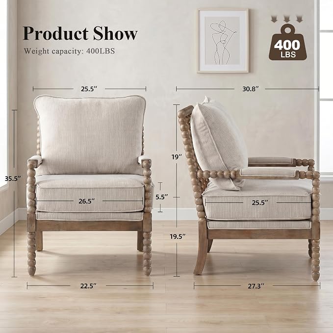 DUHOME Linen Fabric Spindle Accent Chairs Set of 2, Spool Chairs - Image 2