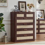 LEYAOYAO Dresser for Bedroom, Modern 6 Drawers Boho Rattan Dressers - Image 4