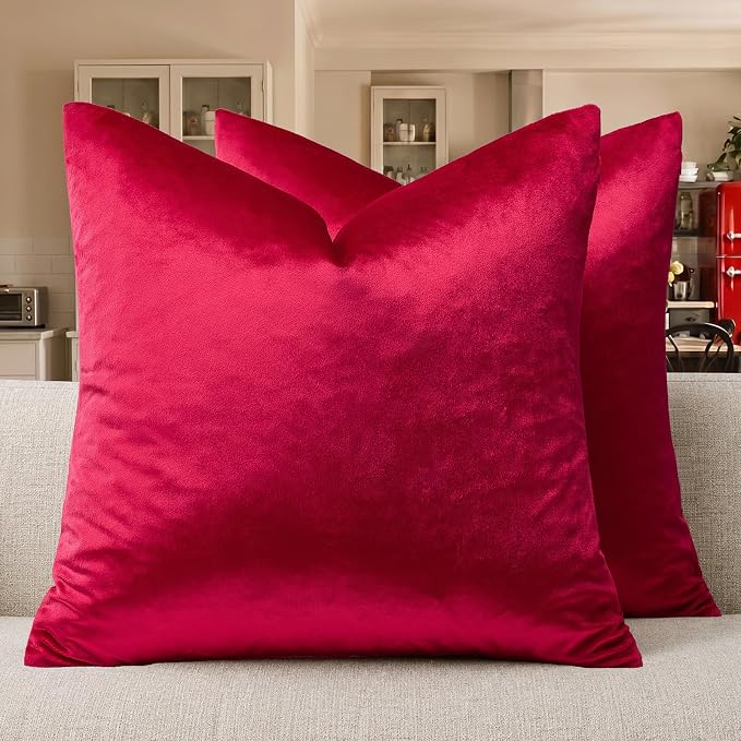 GIGIZAZA Red Velvet Pillow Covers 16x16 Decorative Pillows Pack of 2 | Throw by GIGIZAZAFocusingonhomedecoration