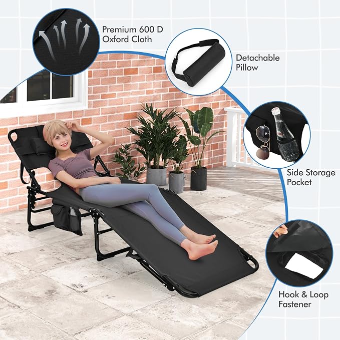 Goplus Tanning Chair, Folding Adjustable Patio Lounge Chair - Image 8