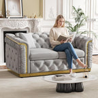 62.2" Luxury Velvet Chesterfield Sofa Tufted Victorian Black and Gold Couch - Image 3