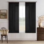 Black Pleated Linen Blend Semi Sheer Rustic Kitchen Curtains 63 Inch Long | by Twodrapes