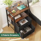 Huuger Nightstand with Charging Station, Side Table with Fabric Drawers - Image 5