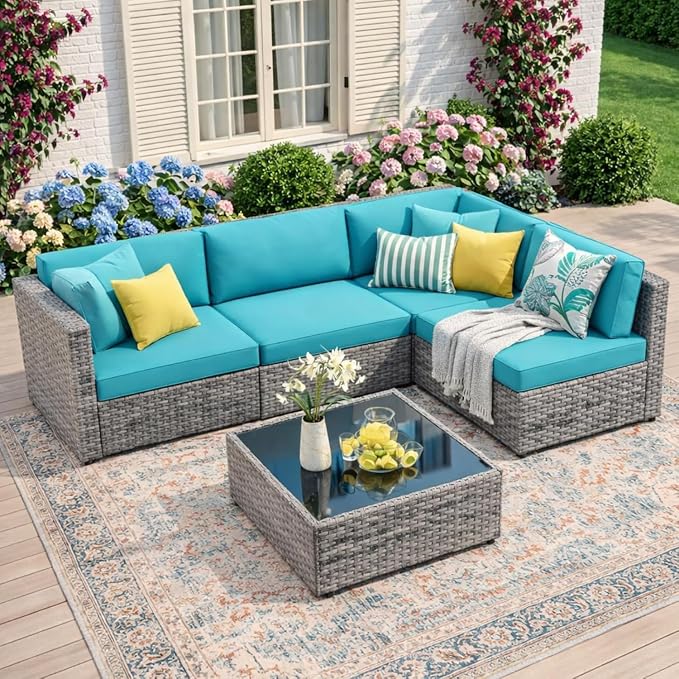 JAMFLY 5-Piece Patio Furniture Set, All-Weather Wicker Outdoor Sectional Sofa by JAMFLY