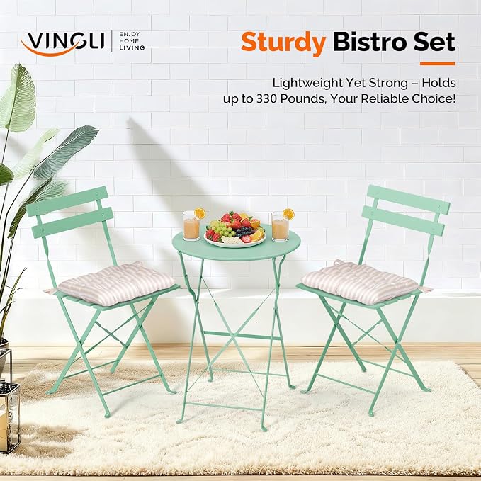 VINGLI Outdoor Folding Bistro Table and Chairs Set of 2, 3-Piece Bistro Set - Image 3