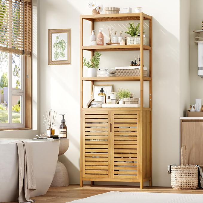 HIFIT Tall Bathroom Storage Cabinet, Corner Tall Cabinets Freestanding by HIFIT