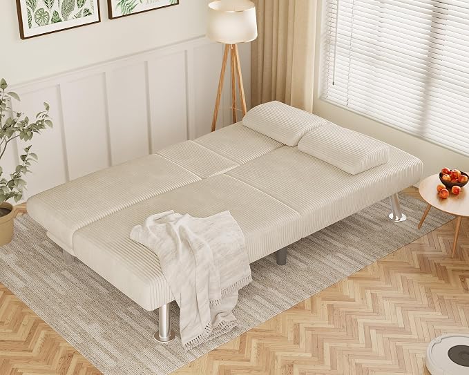 Flamaker Futon Sofa Bed Corduroy Folding Couch Adjustable Sleeper Sofa Bed - Image 2