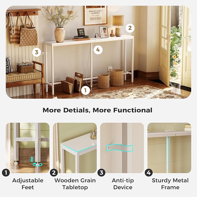 SUPERJARE Console Table with Outlet, 63 Inch Sofa Table with Charging Station - Image 8