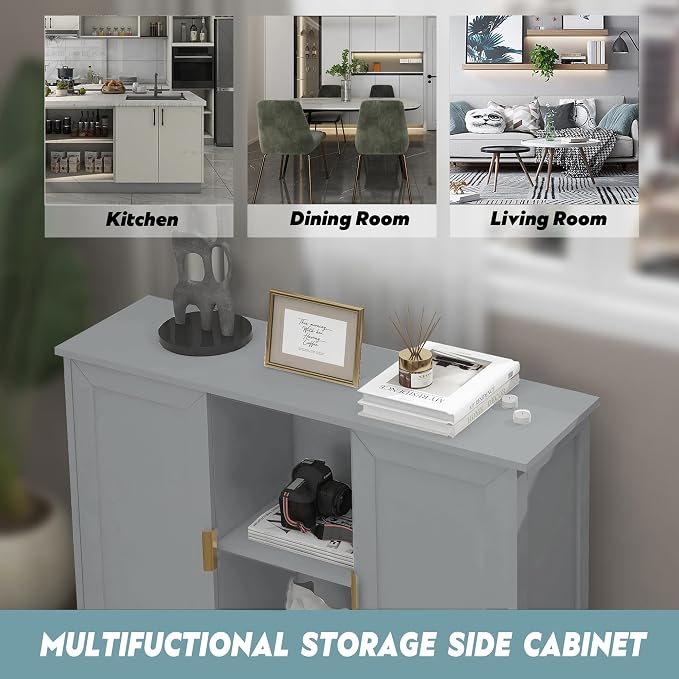 TaoHFE Grey Kitchen Pantry, Modern Wooden Small Credenza Sideboard Coffee - Image 3