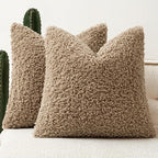 Faux Fur Throw Pillow Covers 18x18 Inch Set of 2 Boucle Neutral Decorative by Woaboy