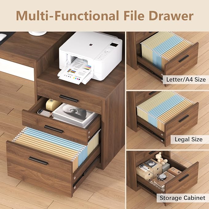 YOMILUVE Computer Desk with 3 Drawers & Storage Shelves, 65 Inch Home Office - Image 5