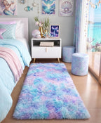 Adorable Rainbow Rugs for Bedroom Girls 2x4 Ft, Soft Purple Shag Tent Rugs | by PAGISOFE
