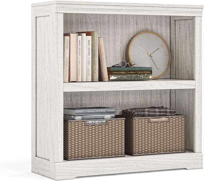 LINSY HOME 2-Tier Bookcase and Bookshelf, Small Wood Display Storage Shelves by LINSYHOME