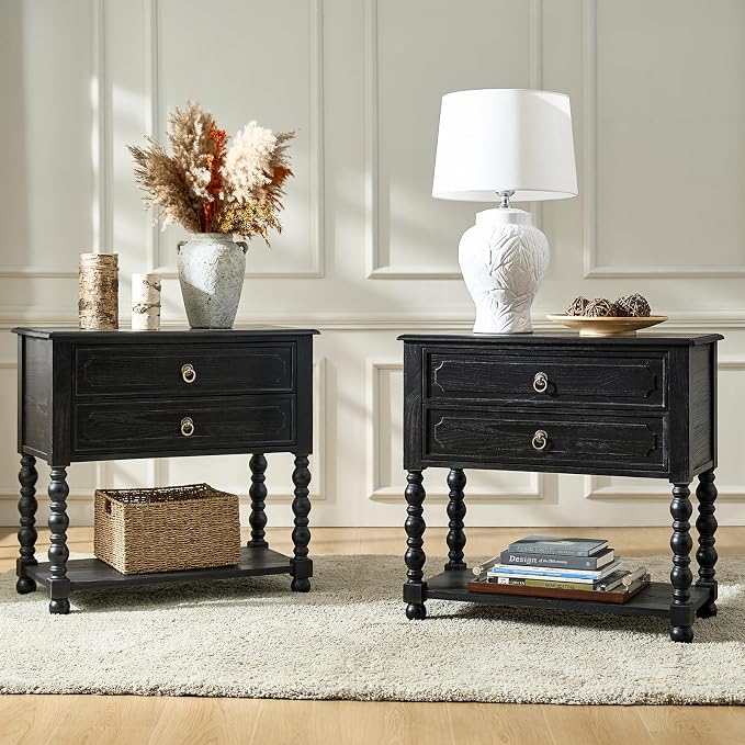 HULALA HOME Farmhouse Storage End Table Set of 2 by HULALAHOME