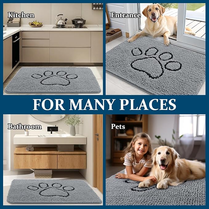 OLANLY Dog Door Mat for Muddy Paws 47x20, Paw Print Design Chenille Mud Mat | - Image 8
