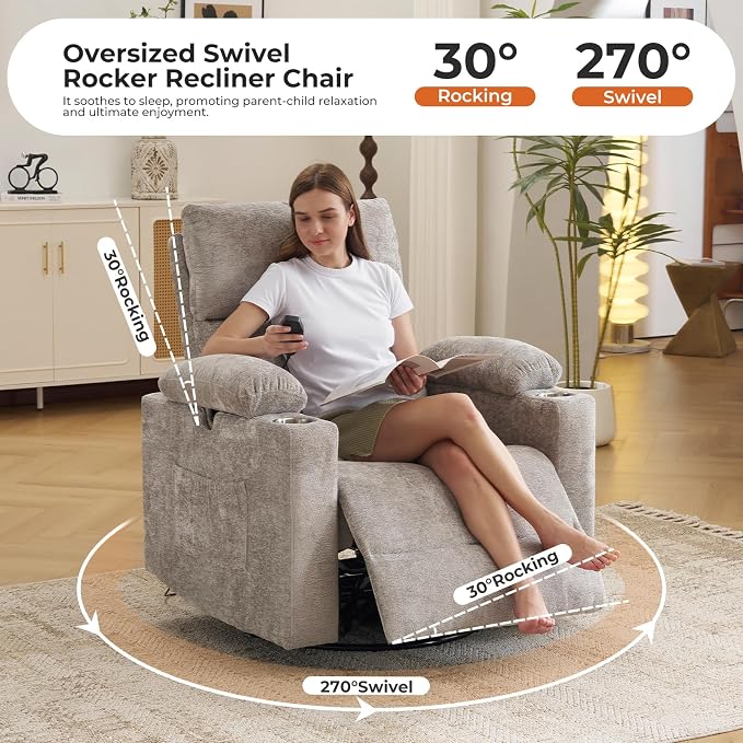 Oversized Power Recliner Chair Swivel Glider - Image 5