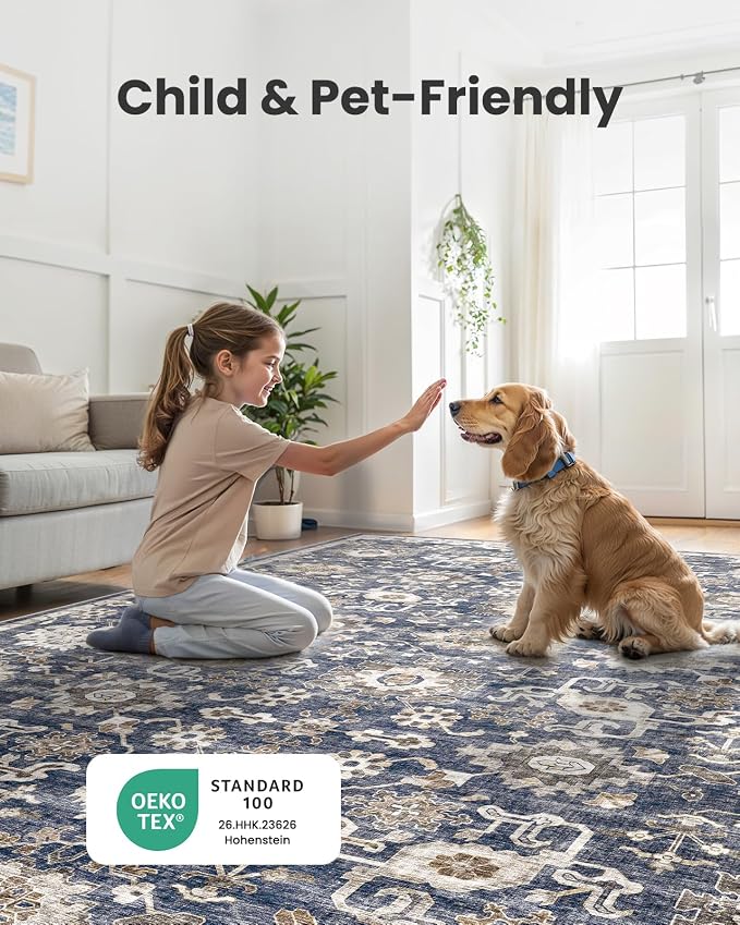 AMADA HOMEFURNISHING 8x10 Washable Area Rug, Low-Profile Large Area Rug - Image 3