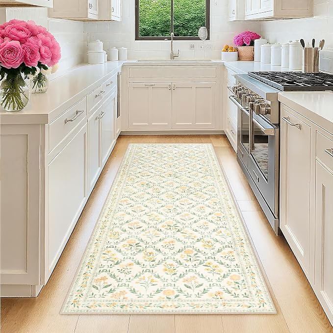 PLHXFR 2x6 Washable Runner Rug：Floral Indoor Kitchen Carpet Beige Multi | by PLHXFRSoftAreaRugs