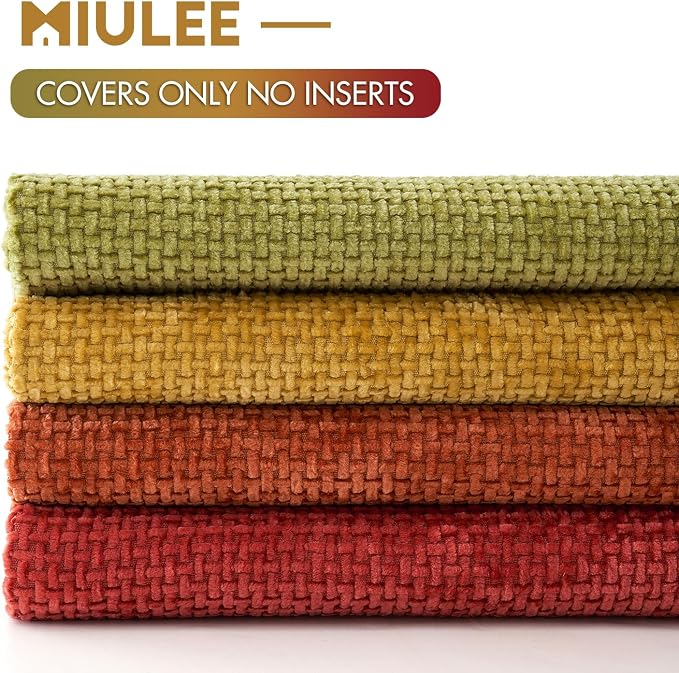 MIULEE Soft Decorative Chenille Fall Pillow Covers Rust Yellow Green 18x18 | - Image 6