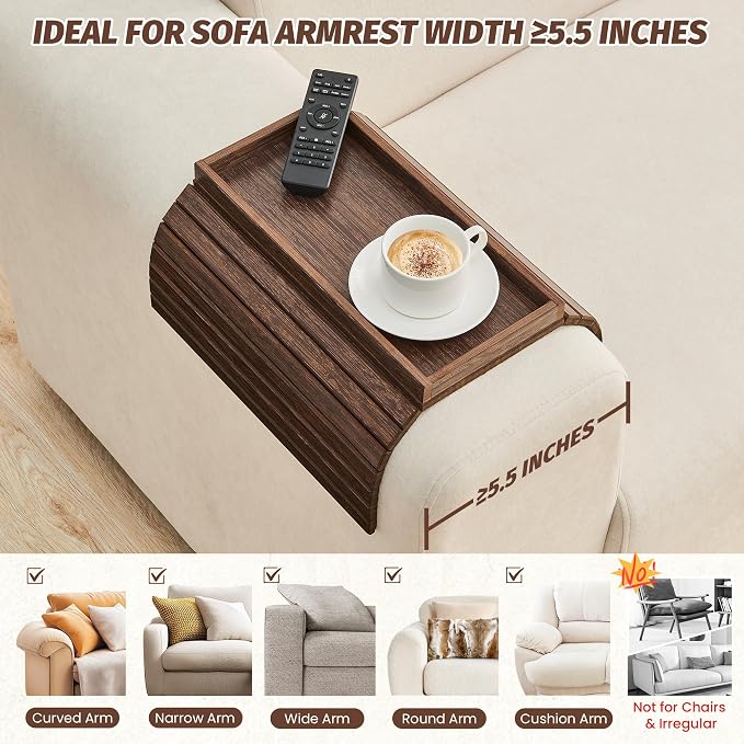 GEHE Bamboo Sofa Arm Tray, Foldable Couch Arm Tray Side Table, Anti-Falling - Image 4